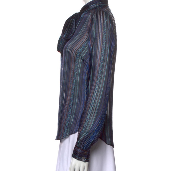 Veronica Beard Malaya Mixed Stripe Tie Neck Blouse - Picture 2 of 3